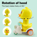 Cute Duck Press Car – Mini Baby Motorcycle Toy with 360° Rotation & Anti-Collision Design