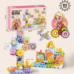 Kids Electric Gear Rail Car Building Set – STEM Motorized Construction Toy with Spinning Gears & Big Blocks