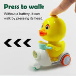 Cute Duck Press Car – Mini Baby Motorcycle Toy with 360° Rotation & Anti-Collision Design