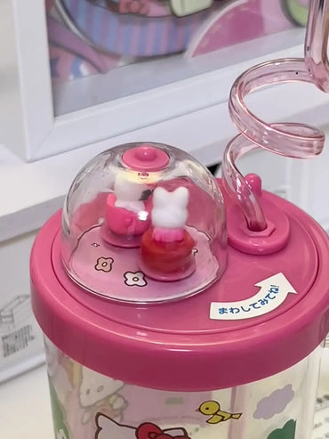 Hello Kitty Rotating Water Cup for Kids – Cute Cartoon Glass with Straw