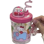 Hello Kitty Rotating Water Cup for Kids – Cute Cartoon Glass with Straw