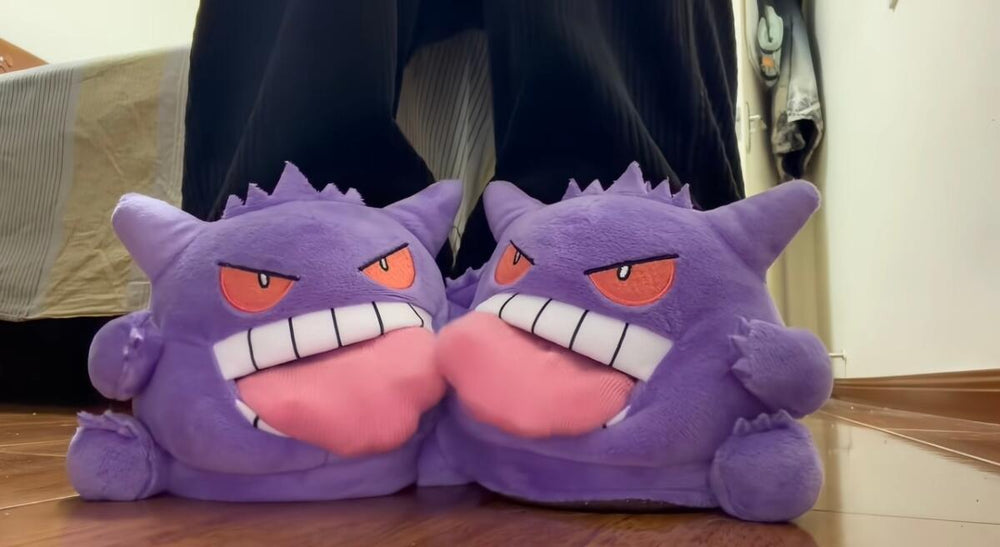 Purple Mischief Ghost Slippers – Plush Cozy Comfort – In Use | Toki Toy Box