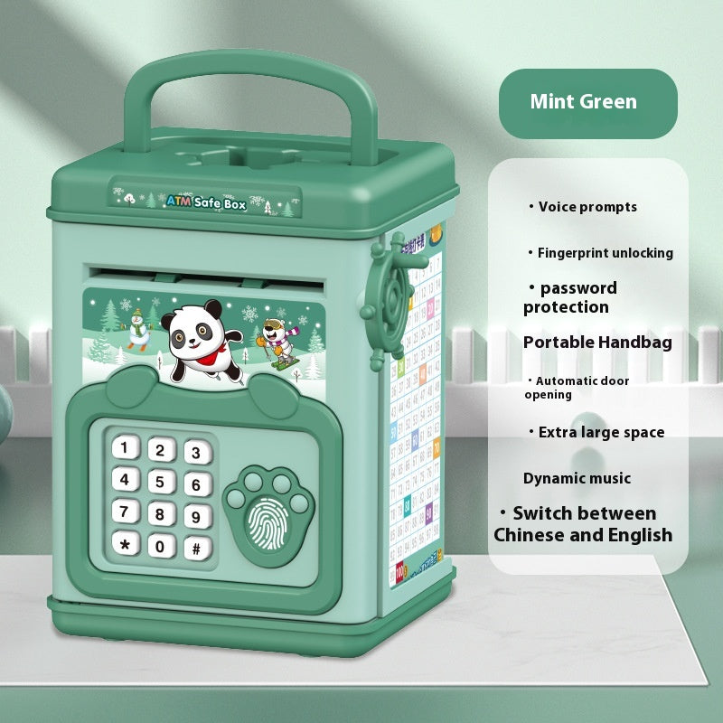 Savings bank shown beside a hand for size reference