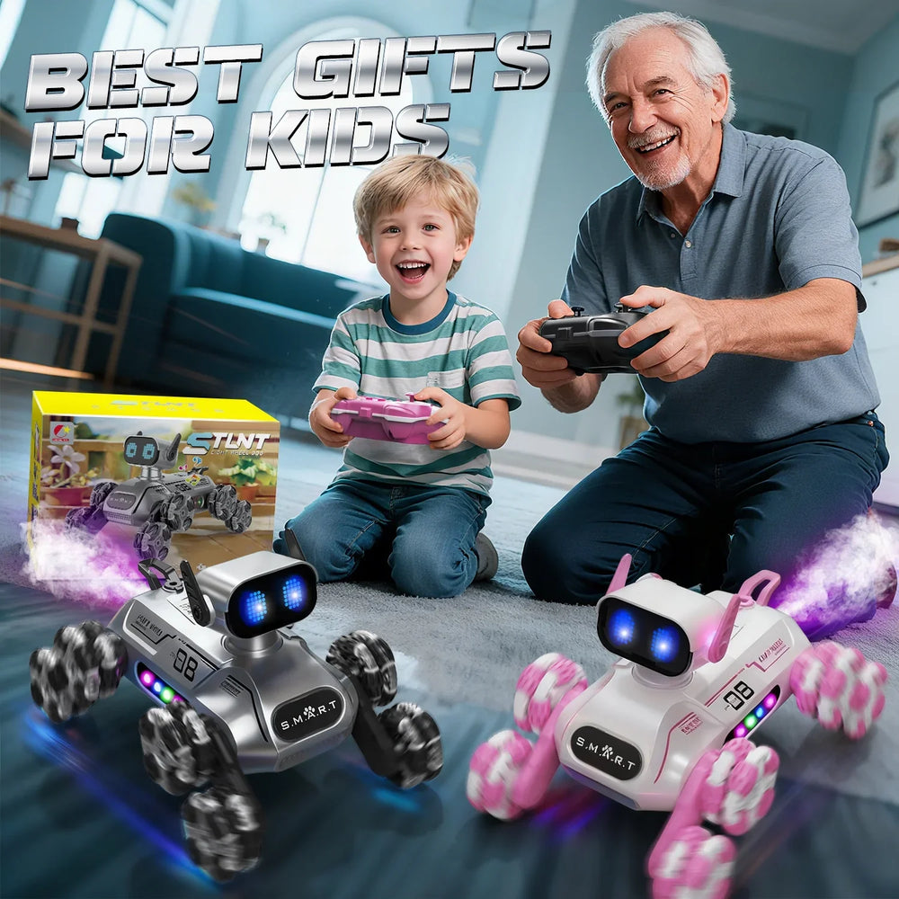 2.4GHz RC 8-Wheel Stunt Robot Dog with Smoke – Ultimate All-Terrain Action Toy – Lifestyle | Toki Toy Box