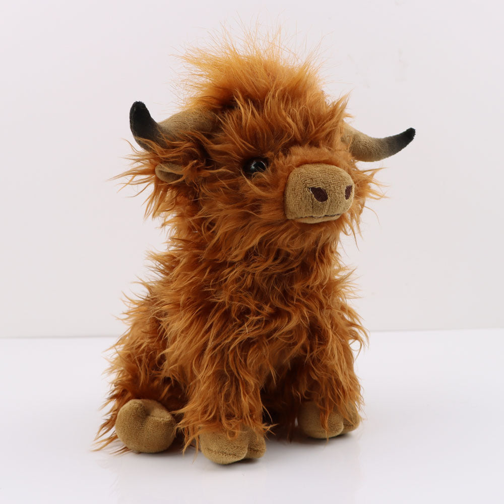 Fluffy Highland Cow Plush – Soft Shaggy Farm Buddy – Side View | Toki Toy Box