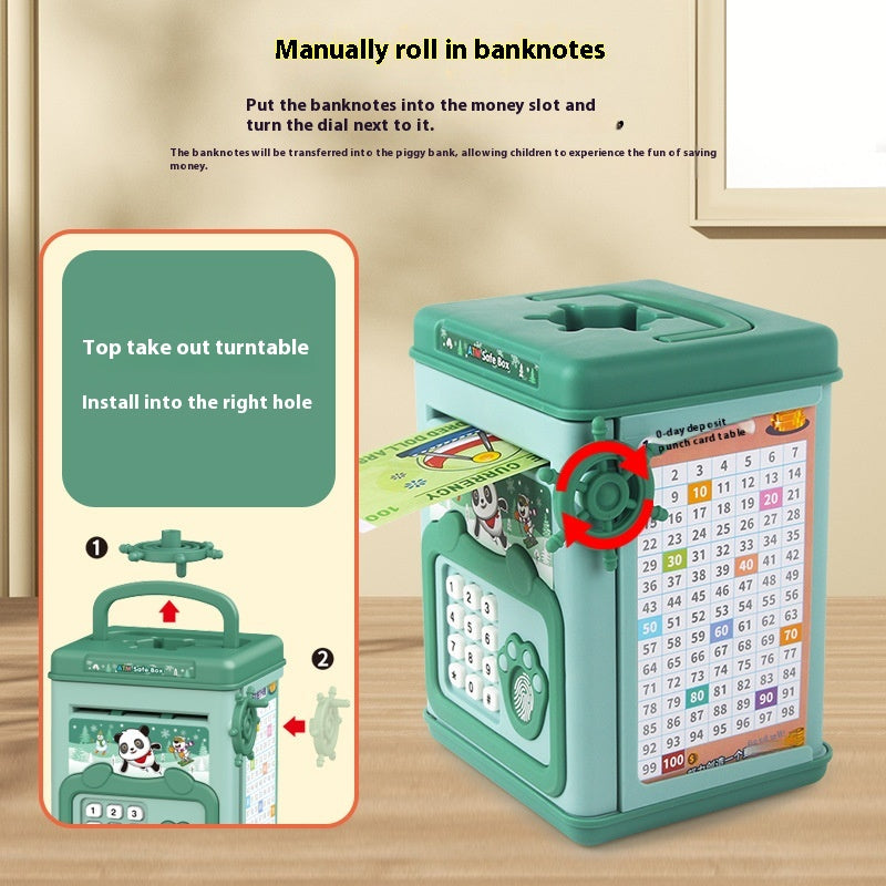 Inserting a note into the savings bank's automatic slot