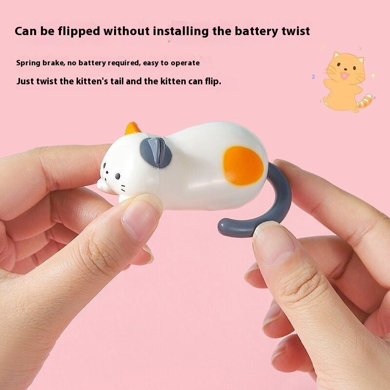 Clockwork Tumbling Kitten Toy – Wind-Up Flipping Fun – Size Reference | Toki Toy Box