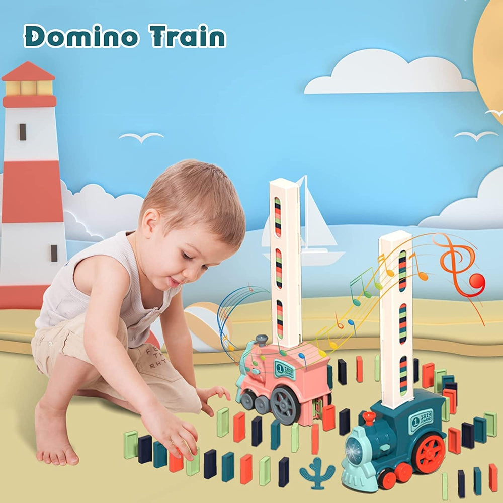 Automatic Domino Train Set – Creative Fun for Kids – In Use | Toki Toy Box