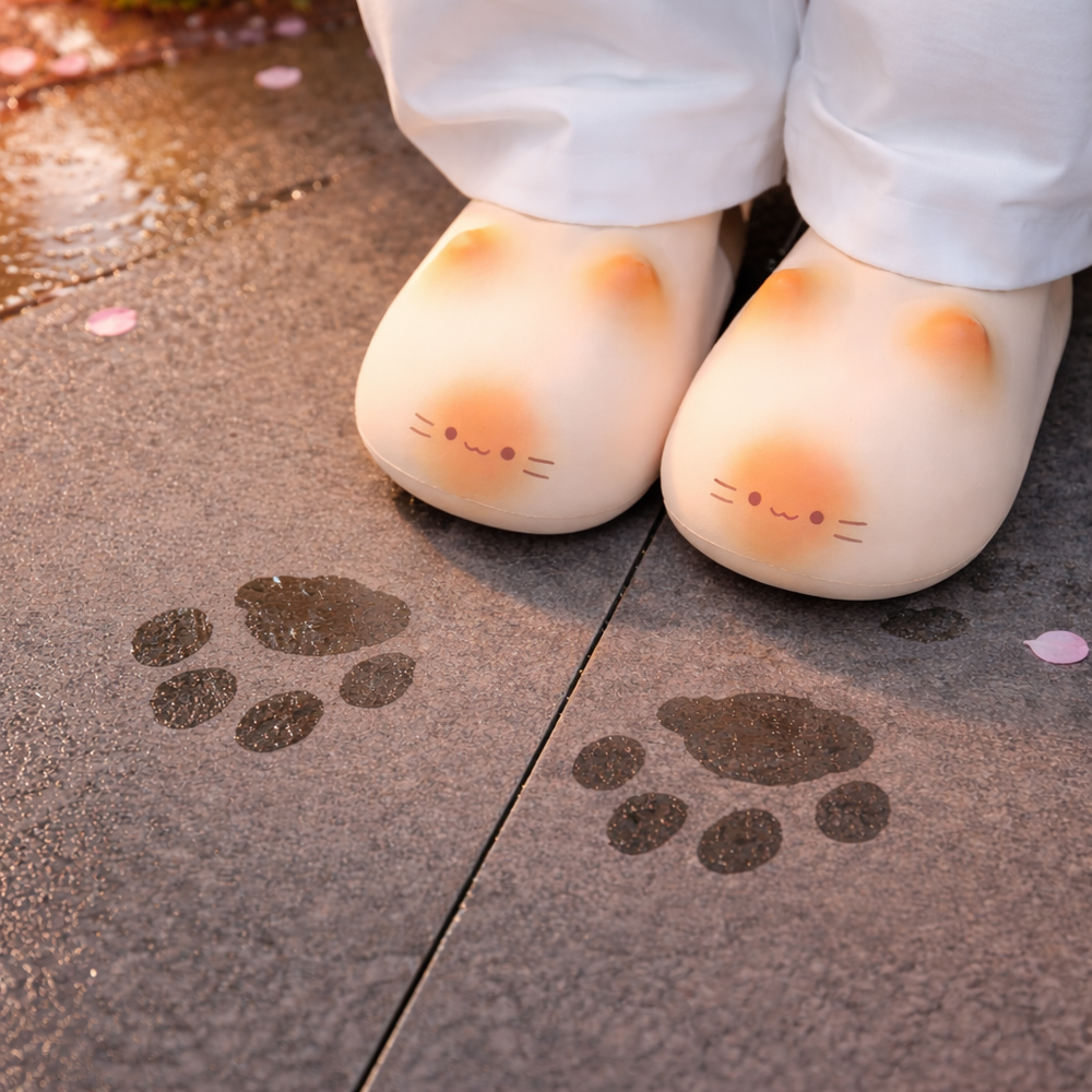 Fluffy Cat Paw Slippers – Cozy Plush Comfort – Side View | Toki Toy Box