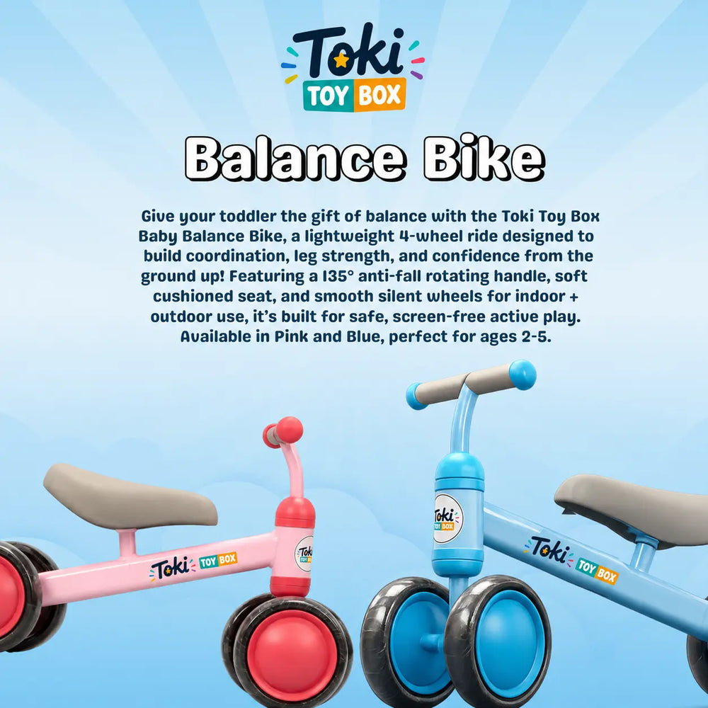 Baby Balance Bike – 4-Wheel Toddler Ride - Toki Toy Box