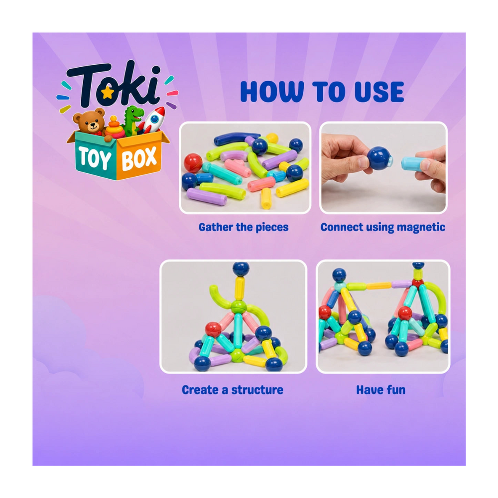 Magnetic Building Sticks – STEM Toy for Kids - Toki Toy Box