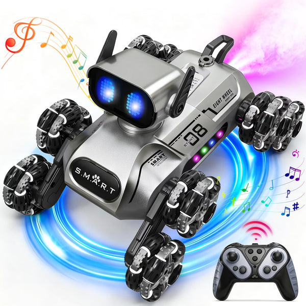 2.4GHz RC 8-Wheel Stunt Robot Dog with Smoke – Ultimate All-Terrain Action Toy