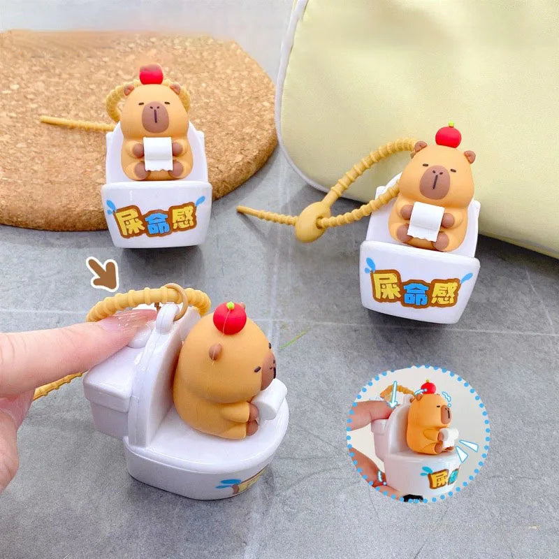 Funny Capybara Squeaky Keychain – Cute Bag Charm – Side View | Toki Toy Box
