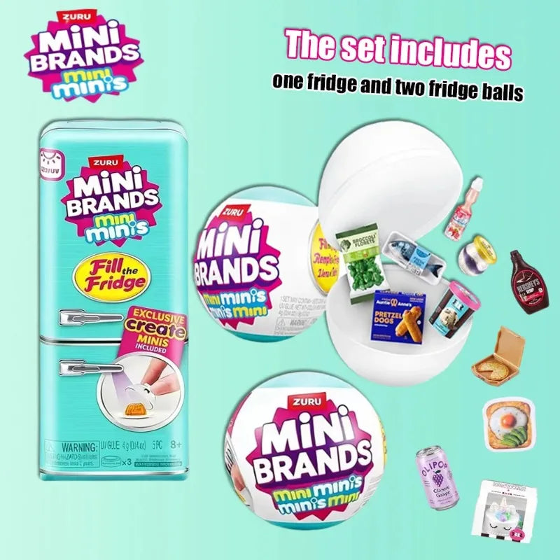 Mini fridge playset with surprise mini food collectibles