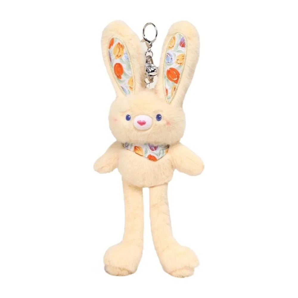Floral Plush Bunny Keychain – Cute Long-Leg Bag Charm – Side View | Toki Toy Box