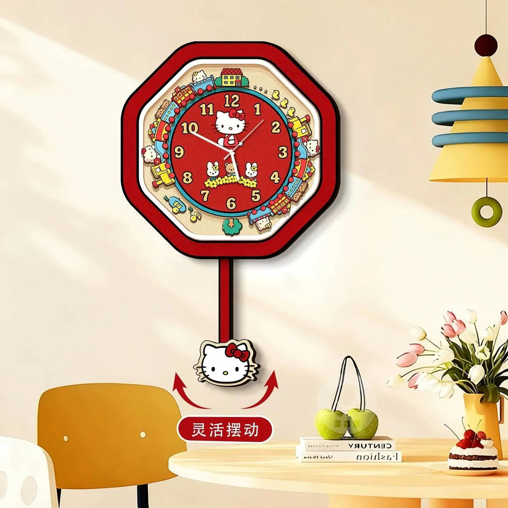 Kawaii Dream Train Pendulum Wall Clock for Cute Room Decor