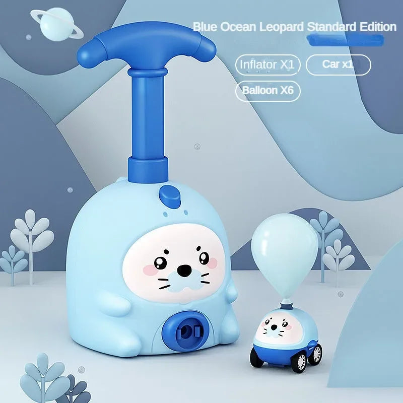 Air-powered balloon car toy close-up