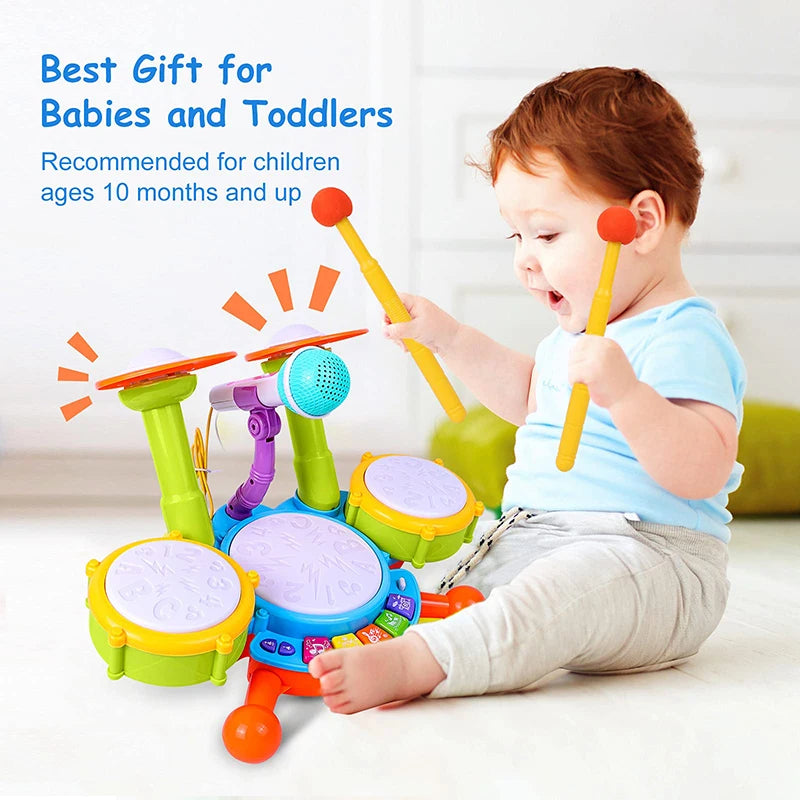 Kids Drum Set with Mic – Fun Music Play for Toddlers – Side View | Toki Toy Box