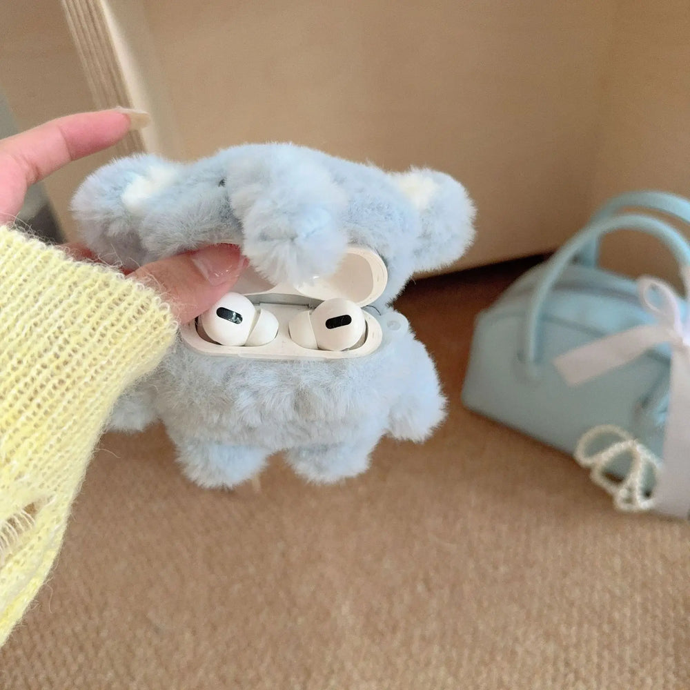 Cute Elephant Earbuds Case – Soft Plush Protective Cover – In Use | Toki Toy Box