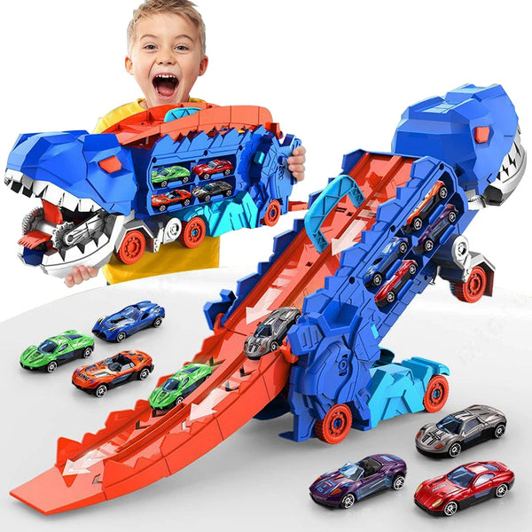 Folding Dino Transporter Track Set – Kids Racing Play