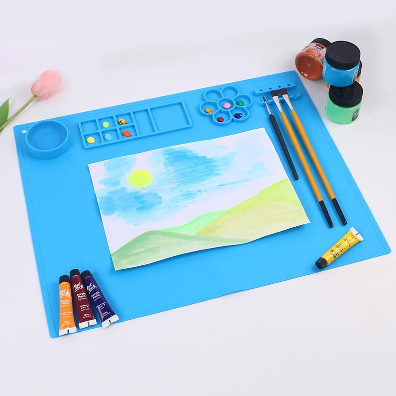 Silicone Art Mat with Brush Holder for Creative Kids