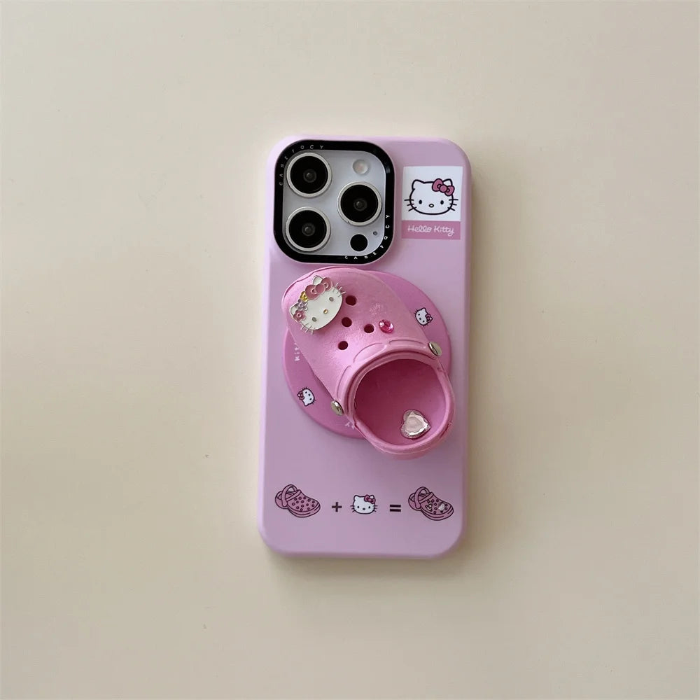 Cute Korean Kitty Crocs Magnetic Stand Case for iPhone 13–16 Pro Max