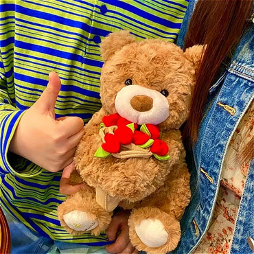 30CM Rose Bear Plush Toy – Soft Stuffed Animal Doll