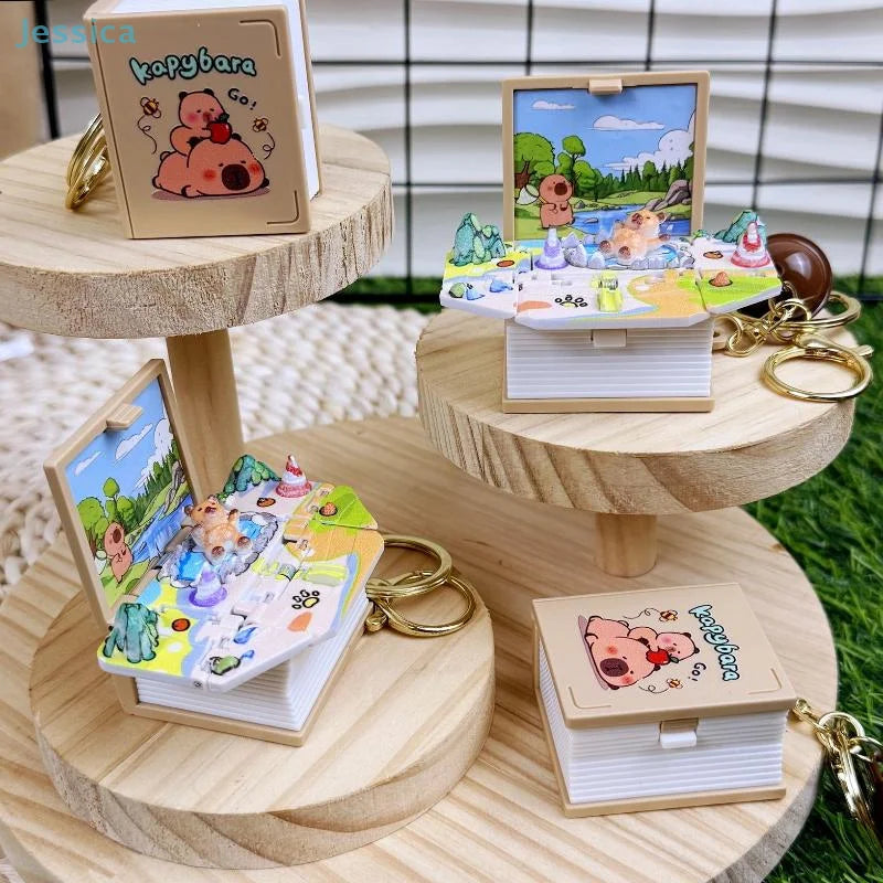 Capybara Mini Flip Book Keychain – Cute Pocket Toy – Side View | Toki Toy Box
