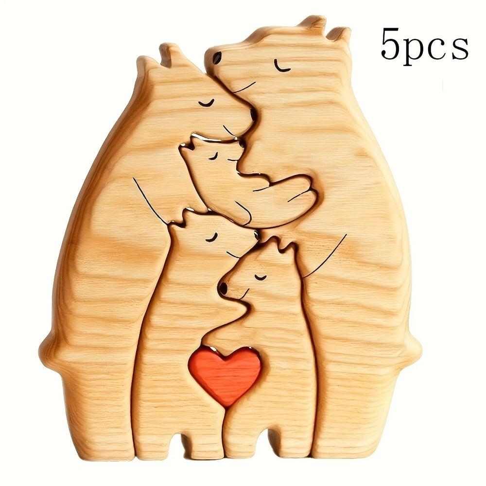 Bear Family Hug Puzzle – Wooden Desktop Gift