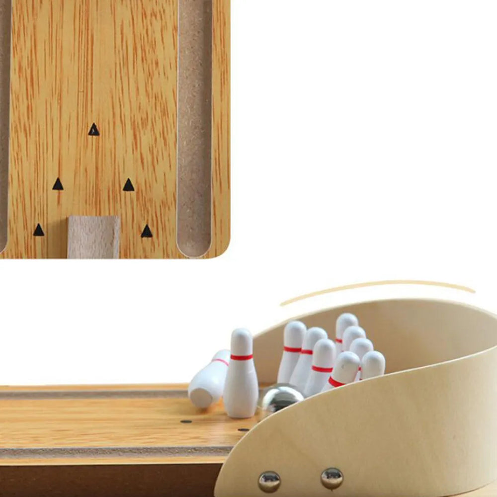 Mini Wooden Bowling Game – Portable Desktop Fun – In Use | Toki Toy Box