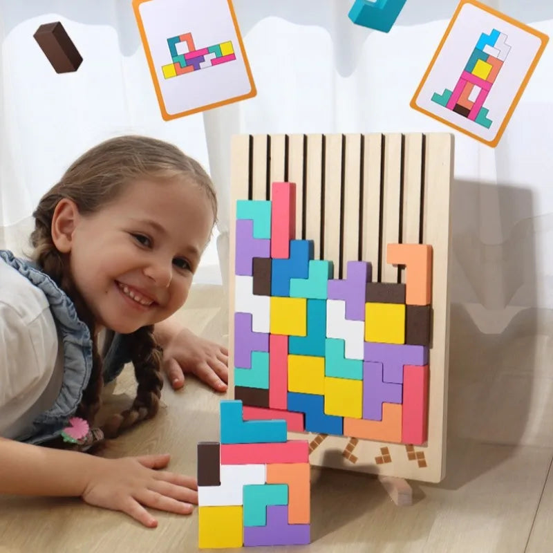 3D Wooden Puzzle Blocks Montessori Logic Toy | Toki Toy Box