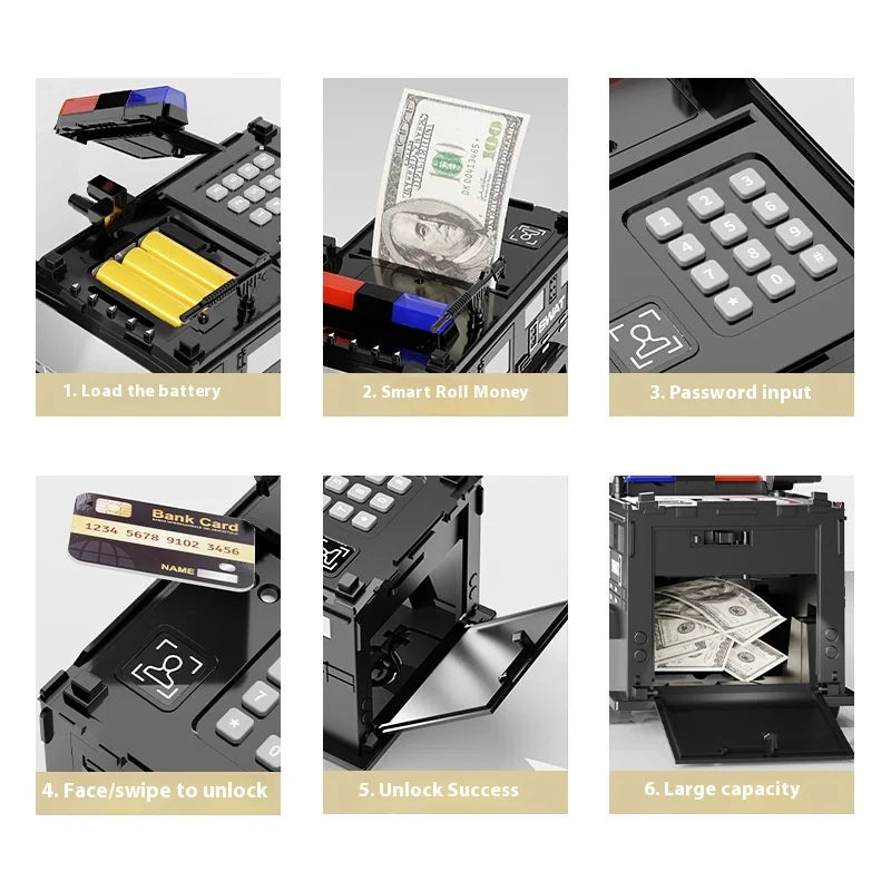 Kids ATM Piggy Bank with Fingerprint & Password Safe