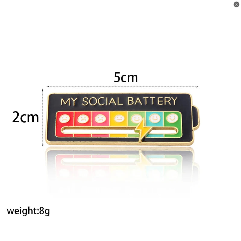 Social Battery Mood Pin – Funny Outfit Badge | Toki Toy Box – Size Reference | Toki Toy Box