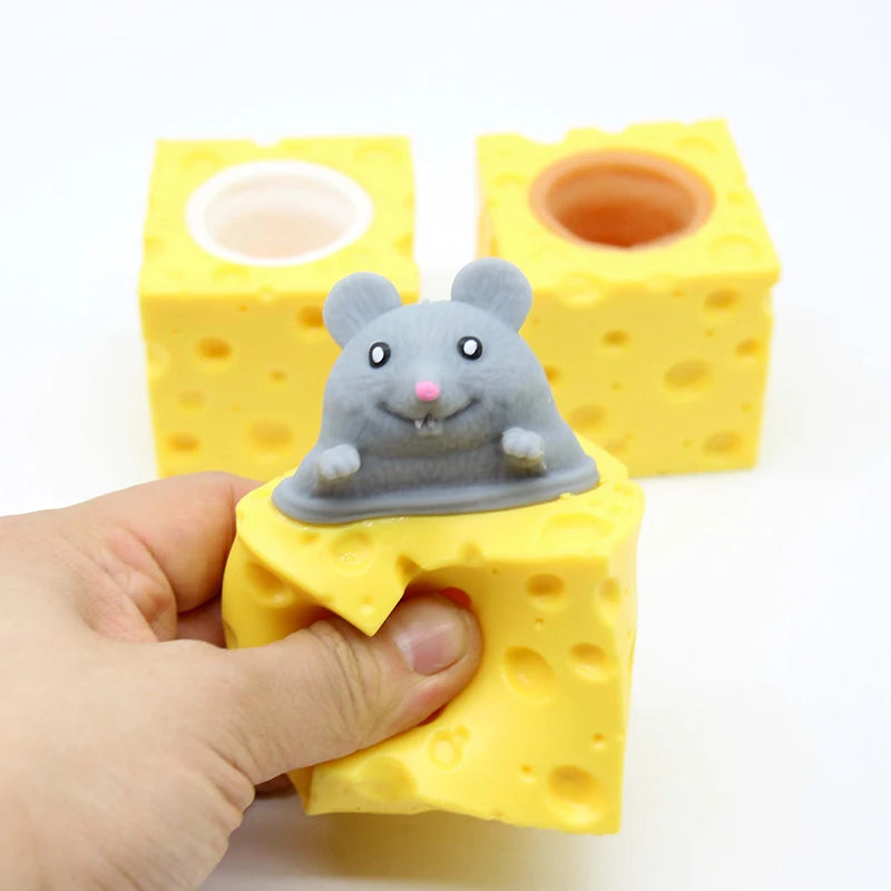 Cheese Mouse Stress Toy – Funny Squeeze Fidget – Side View | Toki Toy Box