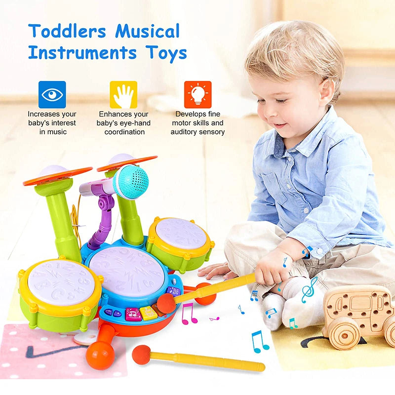 Kids Drum Set with Mic – Fun Music Play for Toddlers – Size Reference | Toki Toy Box