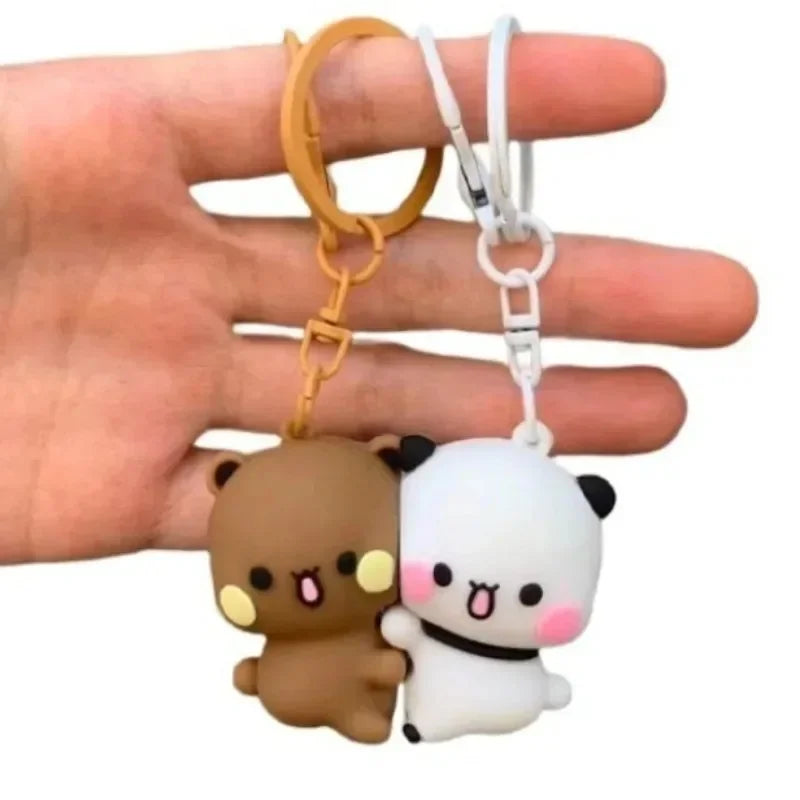 Magnetic Panda Couple Keychain – Cute Backpack Charm – Side View | Toki Toy Box