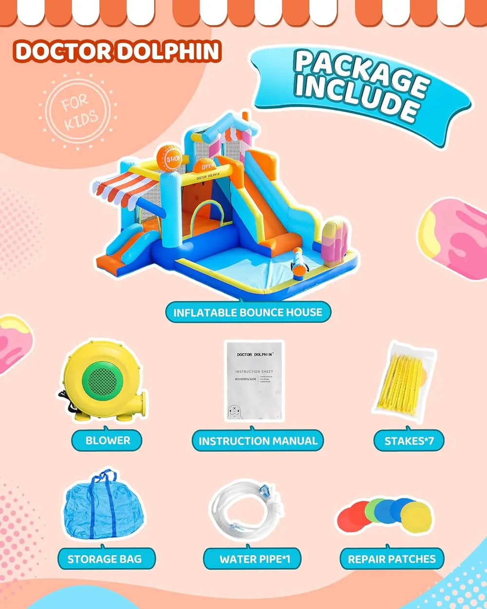 Kids Inflatable Bounce House with Double Slides