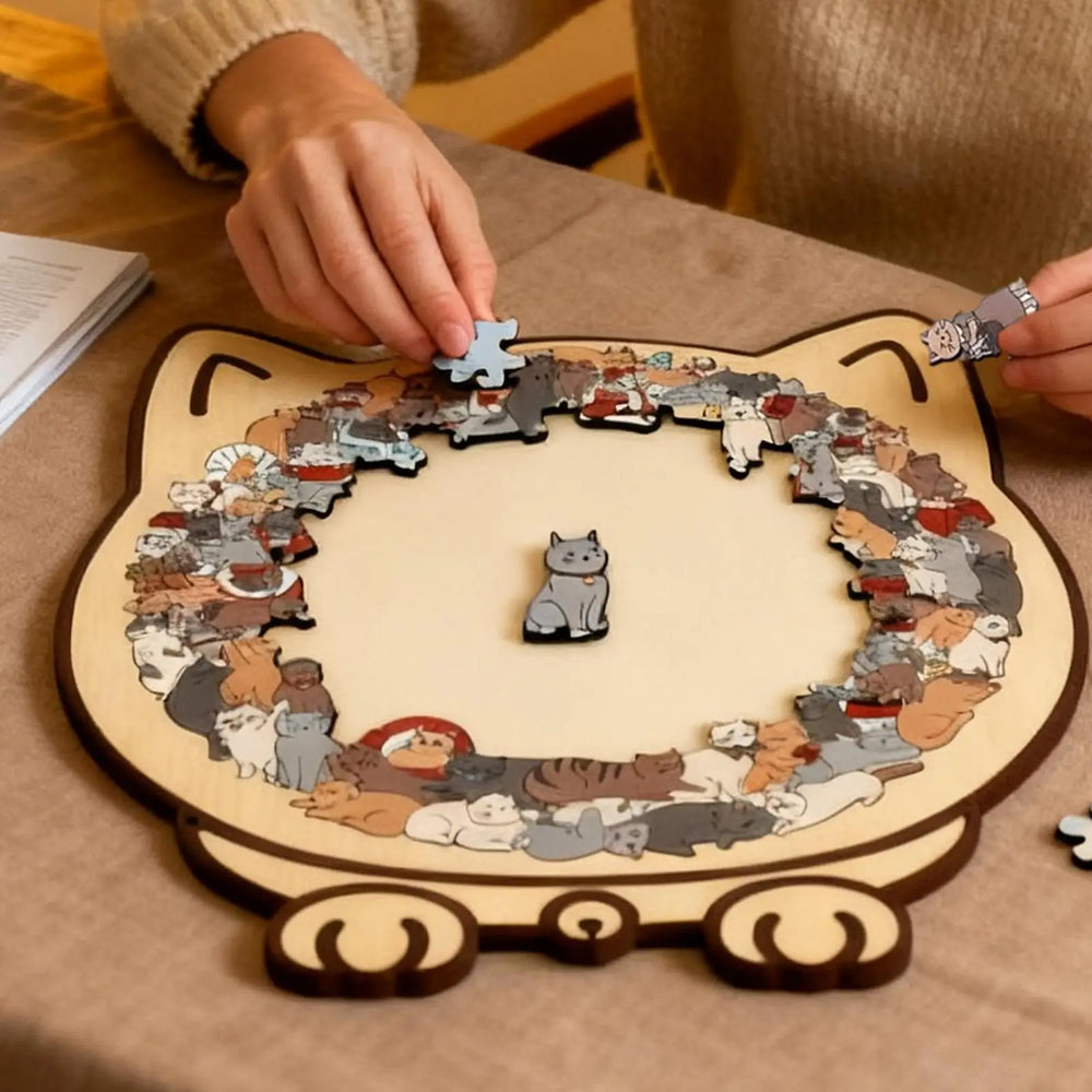 Cat-Shaped Wooden Puzzle – 135-Piece Brain Teaser