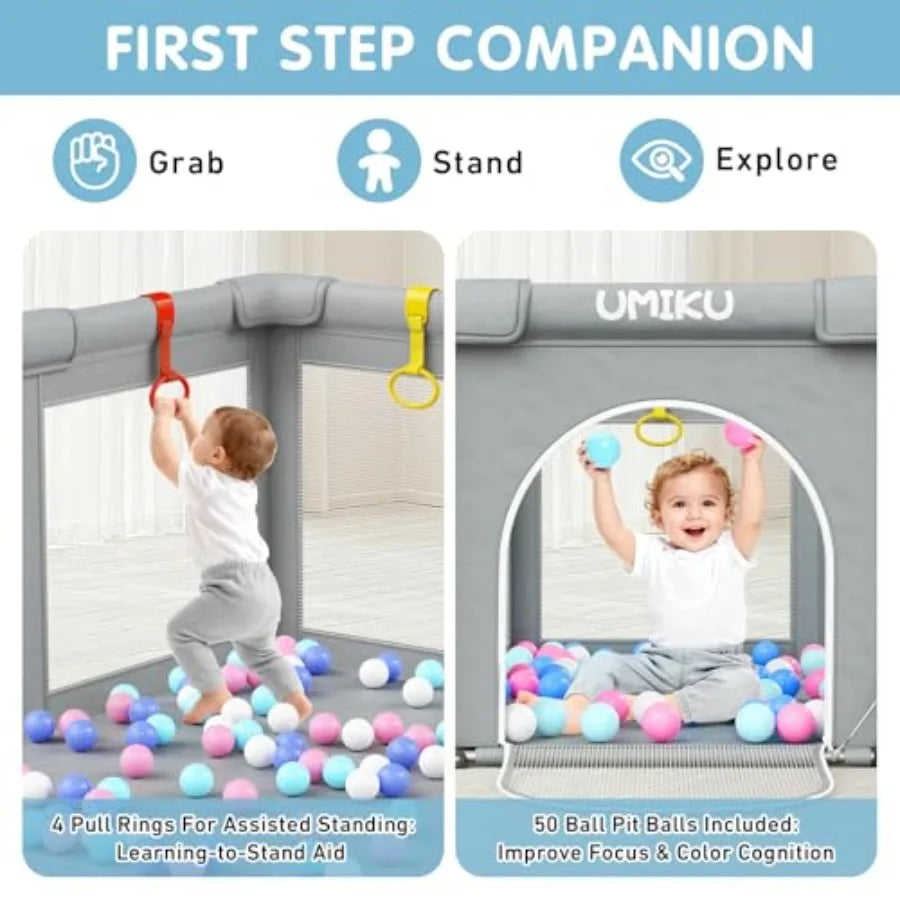 Large Foldable Baby Playpen with Dual Doors