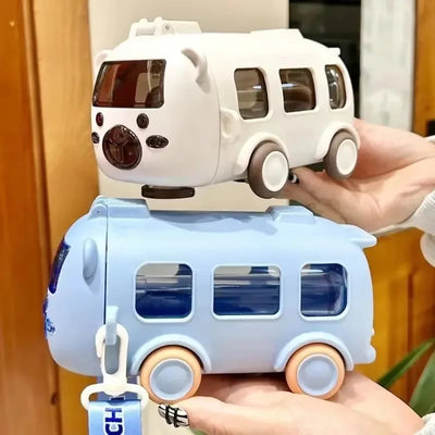 Cartoon Bus Straw Cup – 500ml Kids Bottle