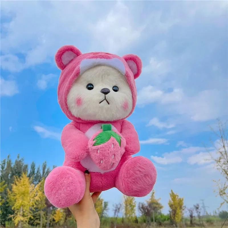 Giant pink strawberry bear plush cuddle companion