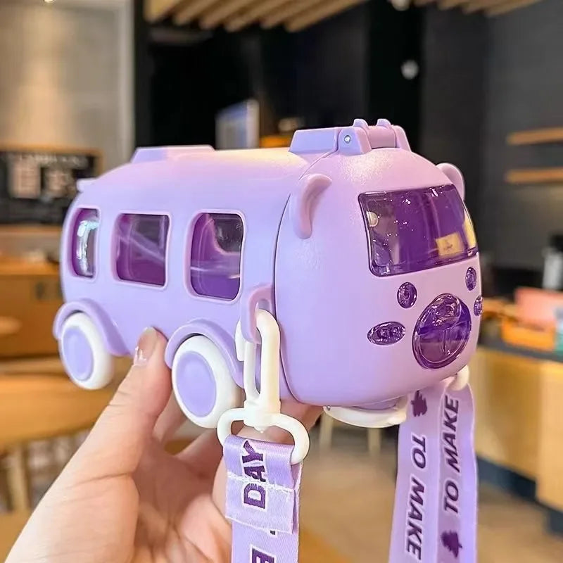 Cartoon Bus Straw Cup – 500ml Kids Bottle