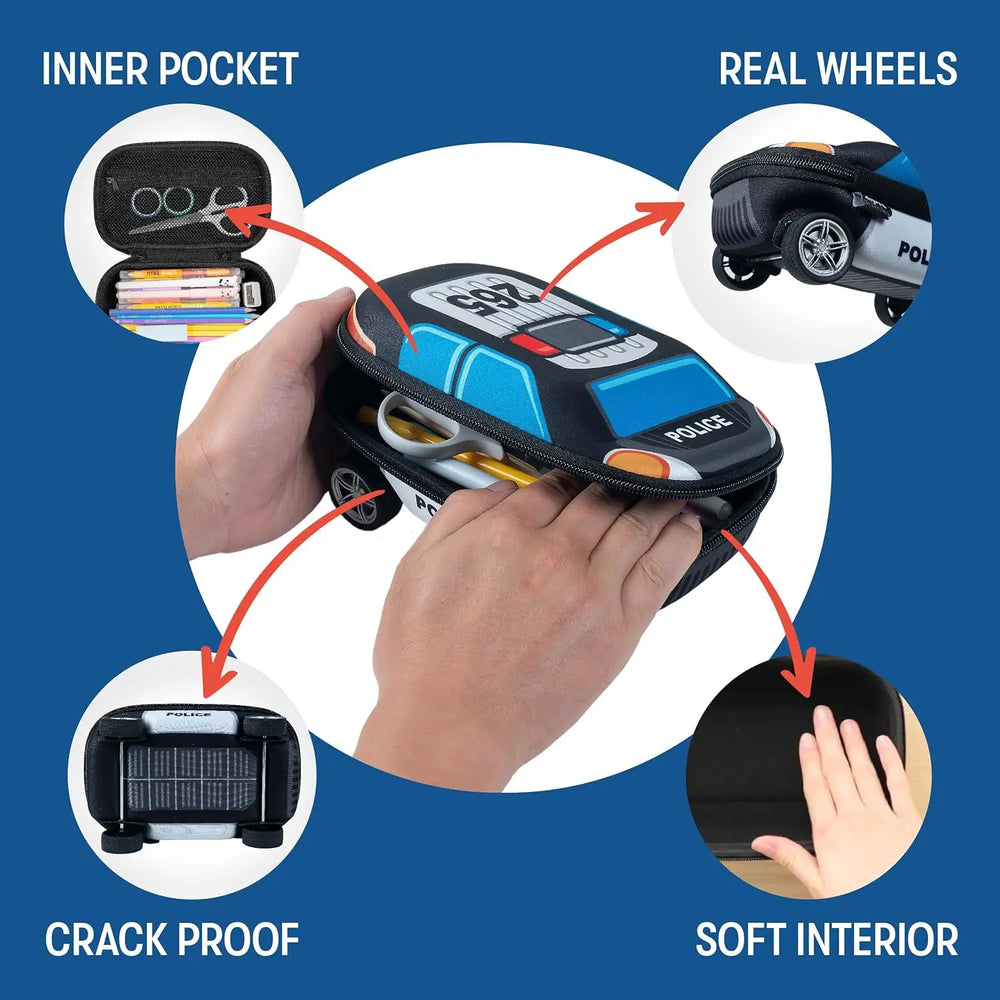 Police Car Pencil Case – Open Interior | Toki Toy Box