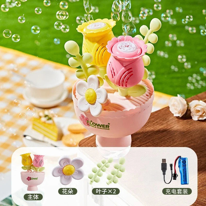 Electric Bubble Machine with Light – Automatic Bubble Blower & Bouquet Design