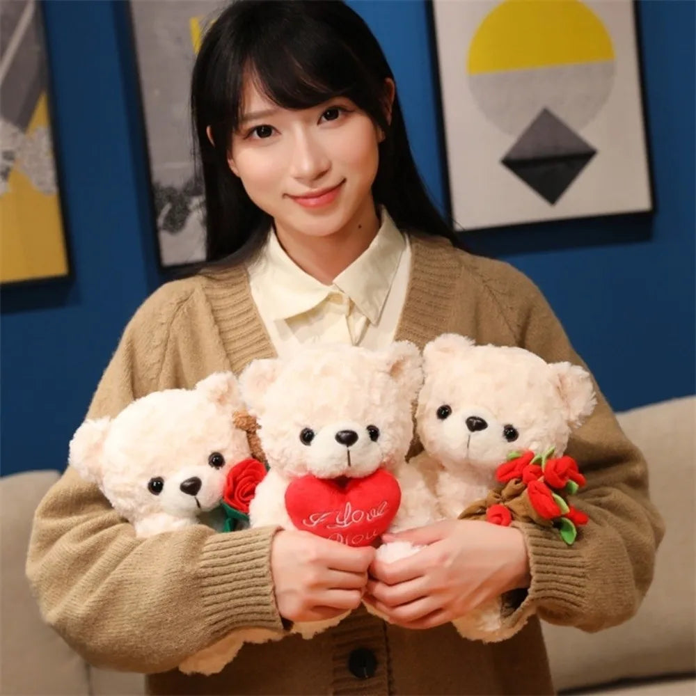 Rose Heart Teddy Plush – Cute Gift Bear - Toki Toy Box