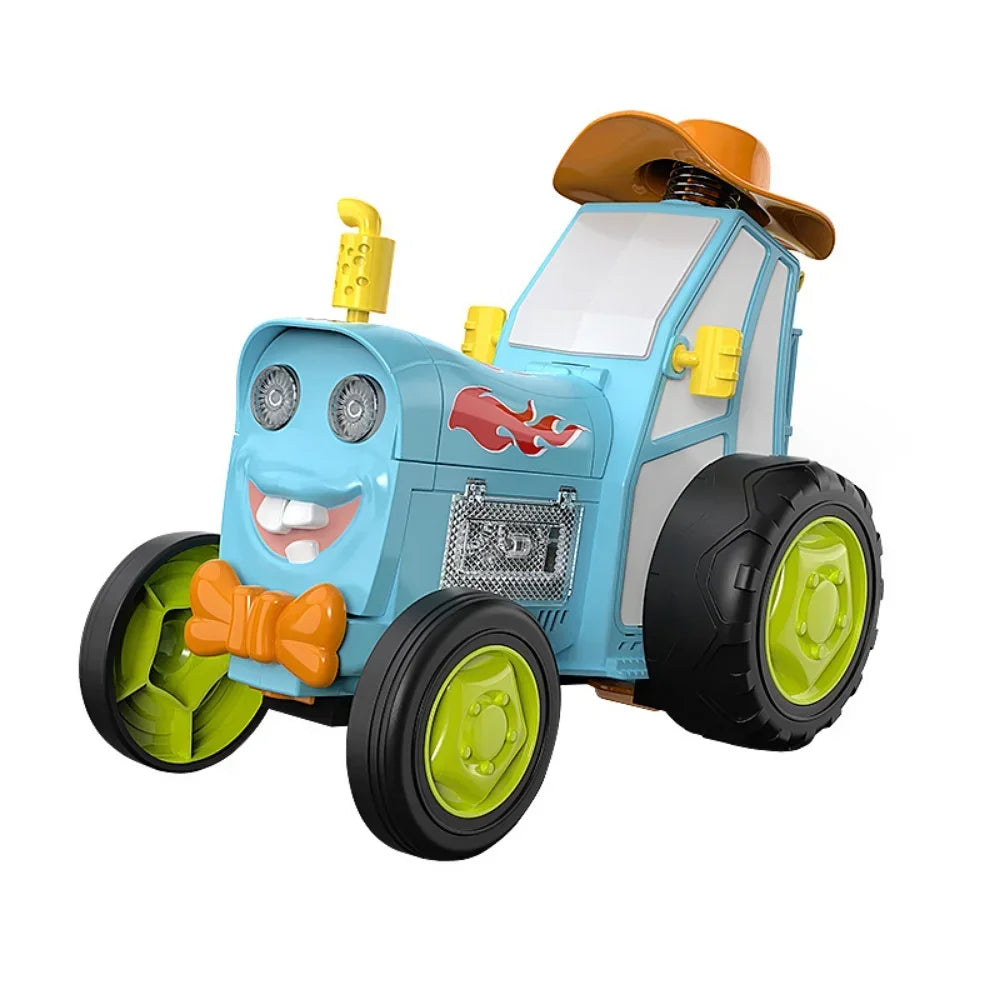 Child driving the RC stunt car across a floor