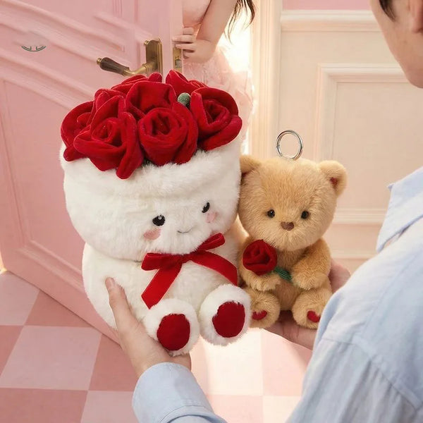 Plush Rose Bouquet & Bear – Flowers That Last Forever