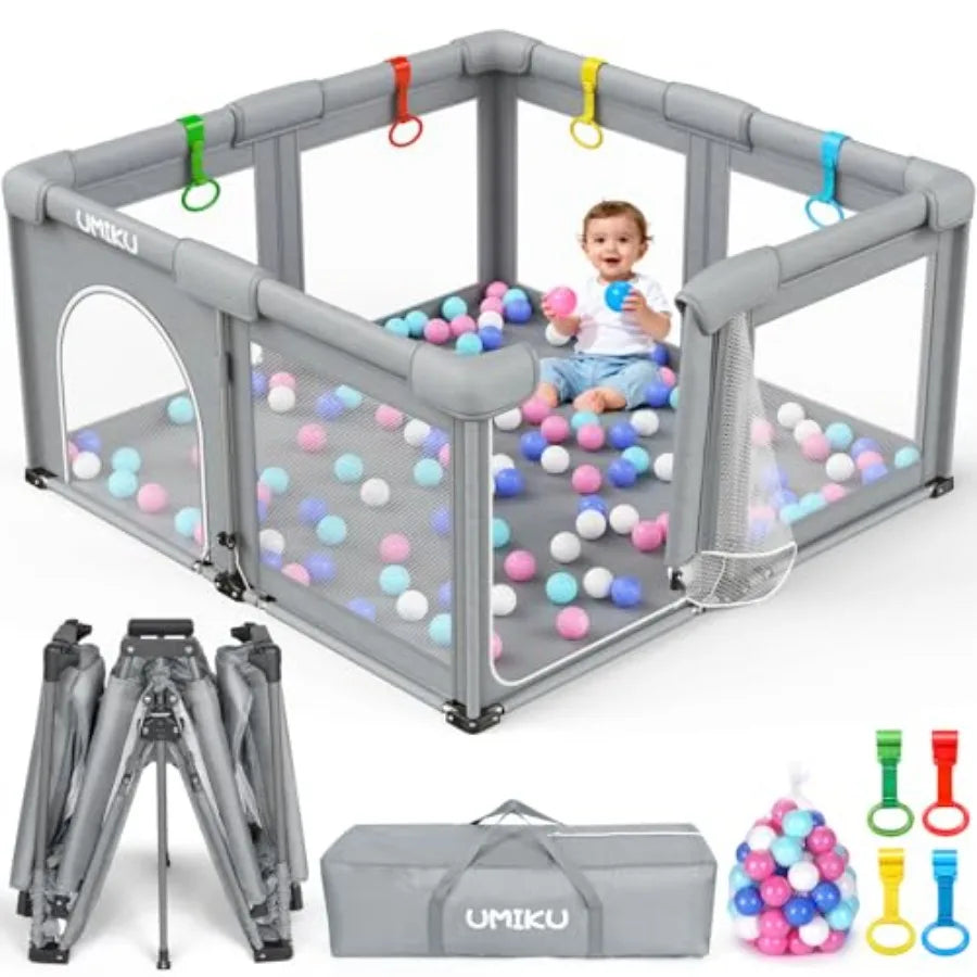 Large Foldable Baby Playpen with Dual Doors