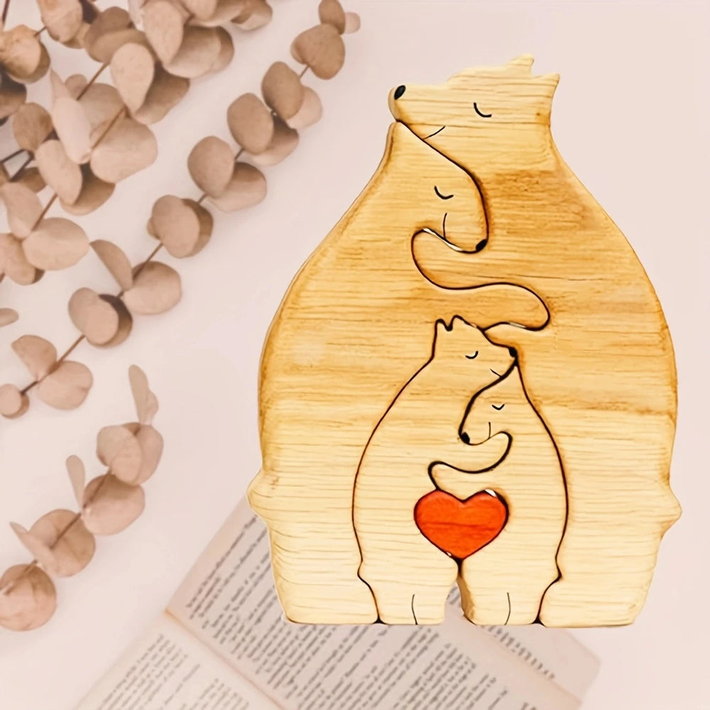 Bear Family Hug Puzzle – Wooden Desktop Gift