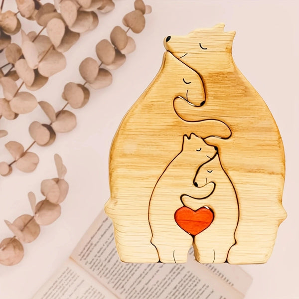 Bear Family Hug Puzzle – Wooden Desktop Gift
